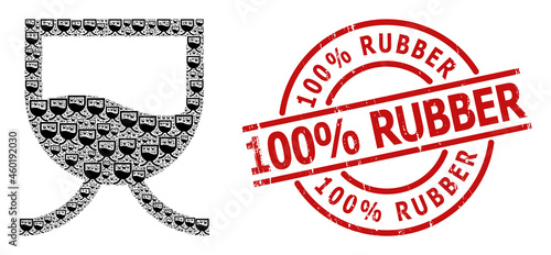 Red round seal contains 100% Rubber tag inside circle. Vector liquid tank collage is made from random recursive liquid tank items. Rubber 100% Rubber imprint, and liquid tank icon fractal collage.