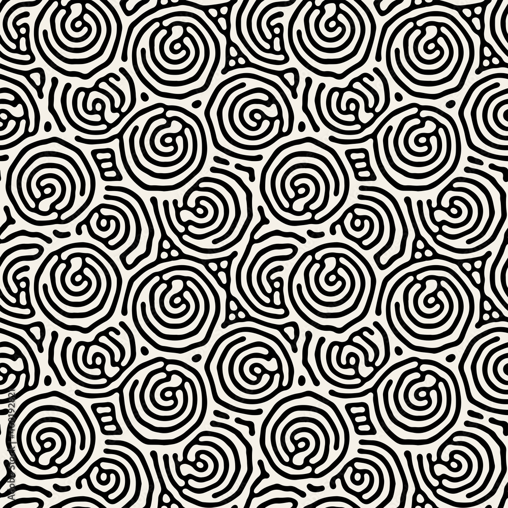 Vector seamless pattern. Floral stylish background. Monochrome floral theme. Contrast texture with smooth circular leaves. Vector seamless pattern. Floral stylish background. Monochrome floral theme. Contrast texture with smooth circular leaves.