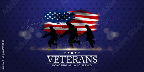 Veterans day poster. Veteran's day illustration with american flag, 11th November, Vector illustration