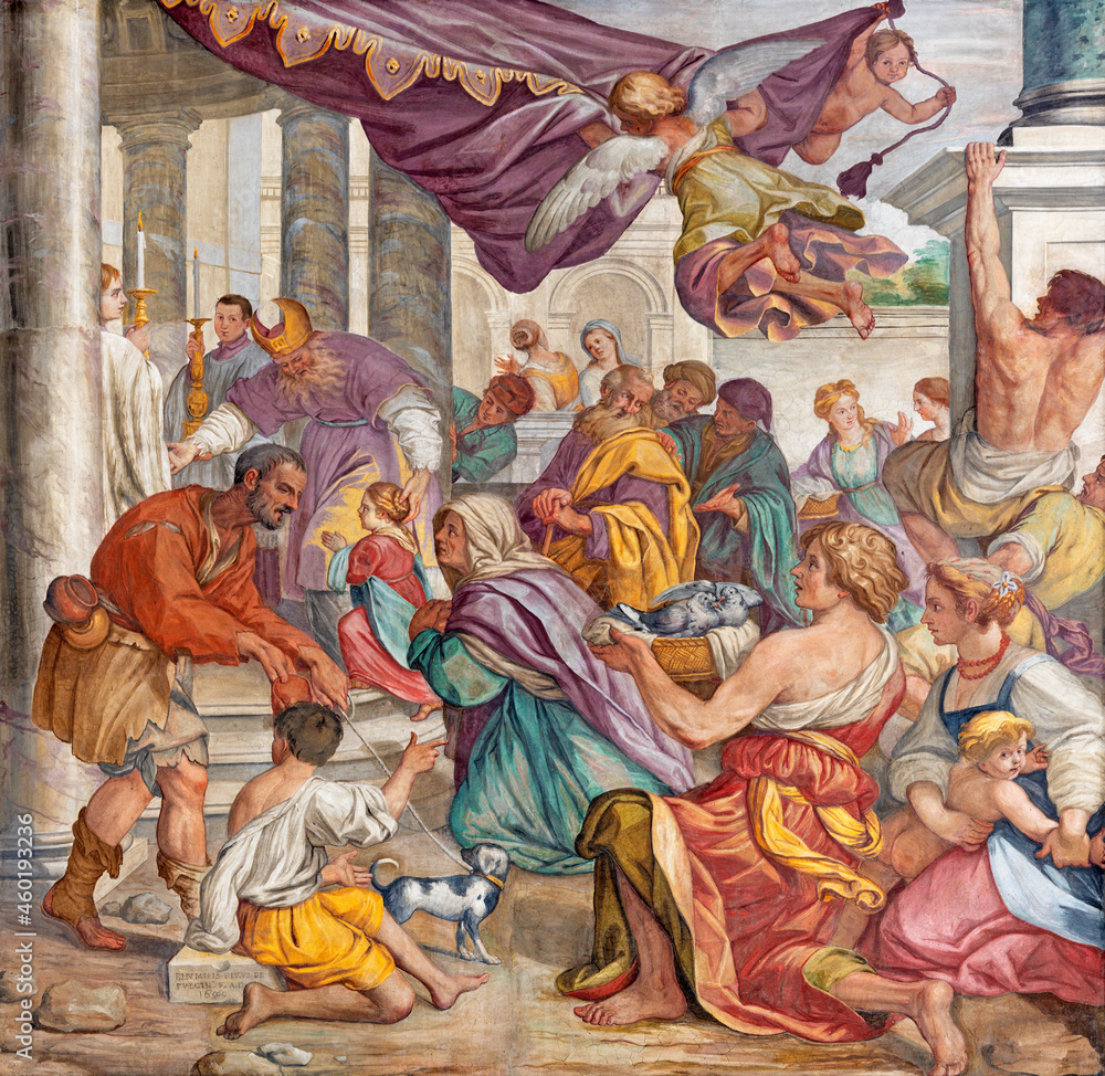 ROME, ITALY - SEPTEMBER 1, 2021: The fresco of Presentation of Virgin Mary in church Basilica di Santa Maria in Aracoeli by Umile da Foligno (1686 - 1691).