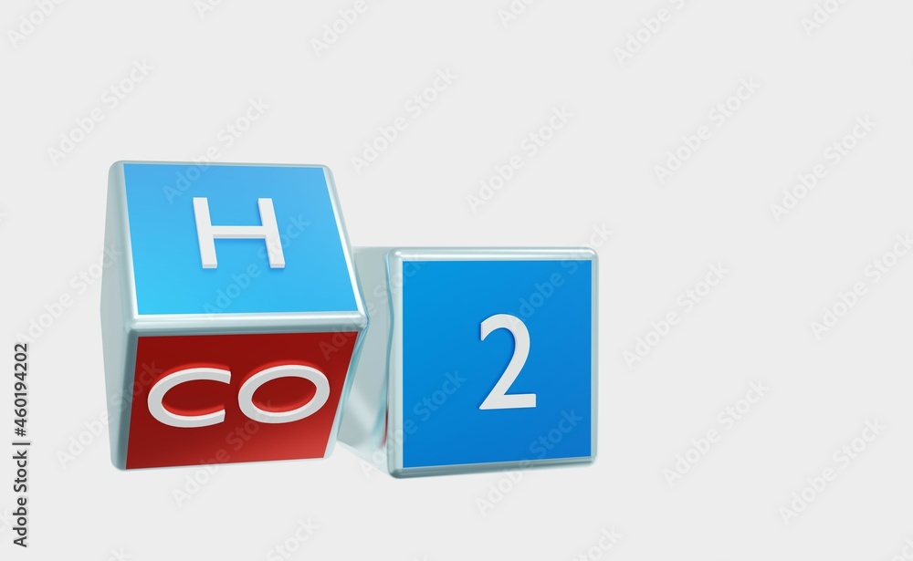 Concept of reduction of carbon dioxide h2 hydrogen as clean ecological fuel of the future. 3d render Concept of reduction of carbon dioxide h2 hydrogen as clean ecological fuel of the future. 3d render