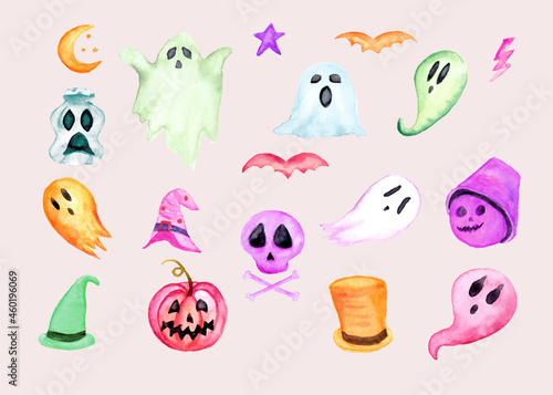 watercolor halloween character ghost collection