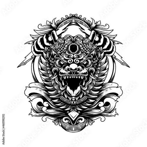 Foo Dog head ornament illustration premium vector design