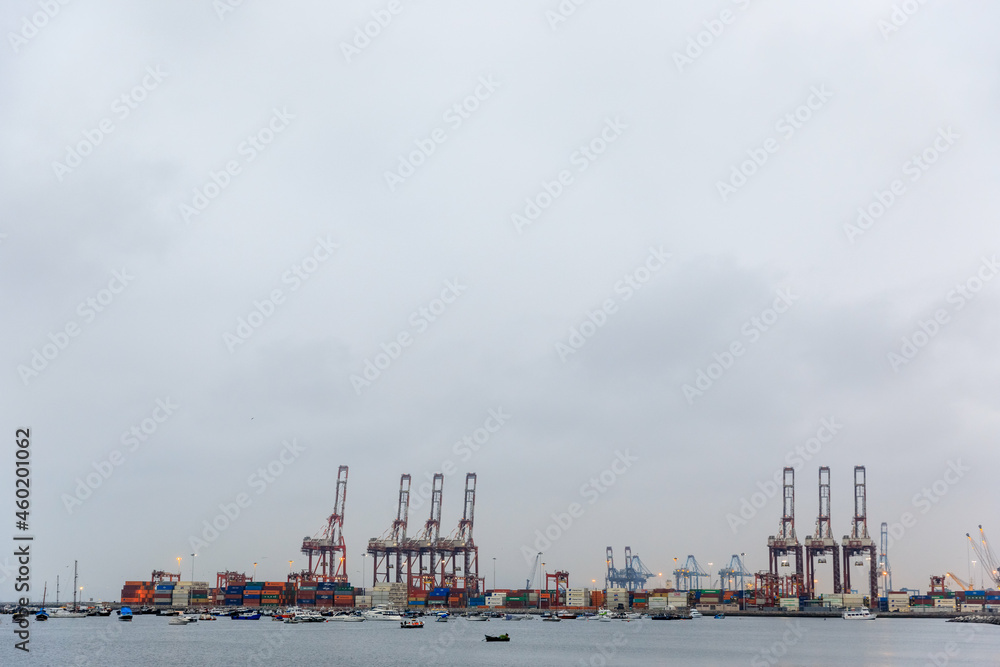 Daytime panoramic view of the South Pier of Callao district in Lima, Peru