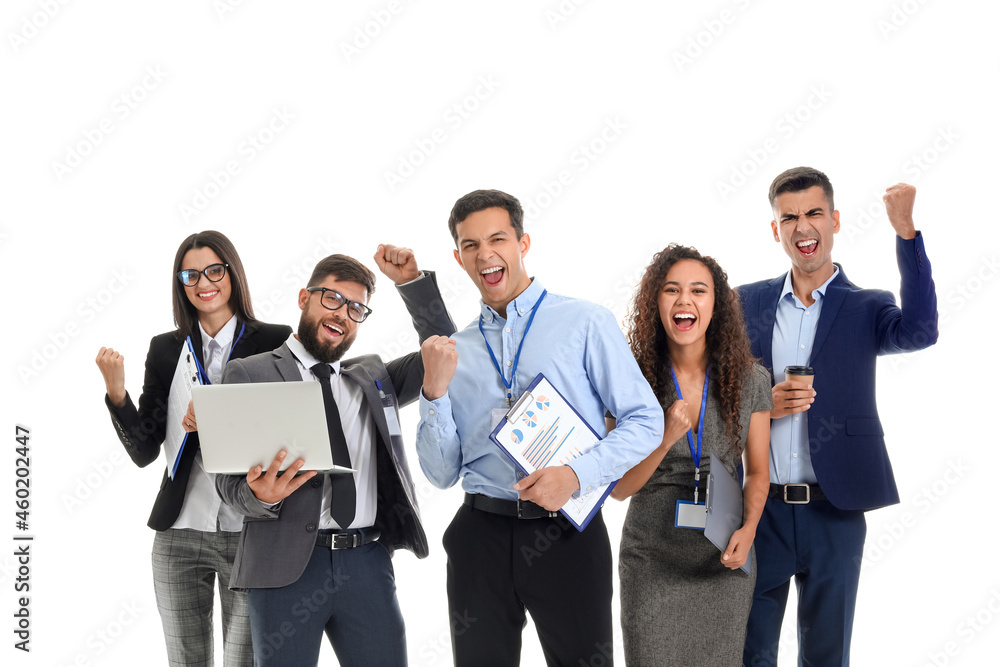 Happy young business people on white background Happy young business people on white background