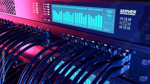 Εκτύπωση καμβά Cloud computing. Closeup of high performance server working.