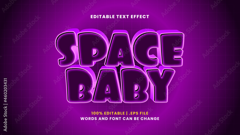 Space baby editable text effect in modern 3d style