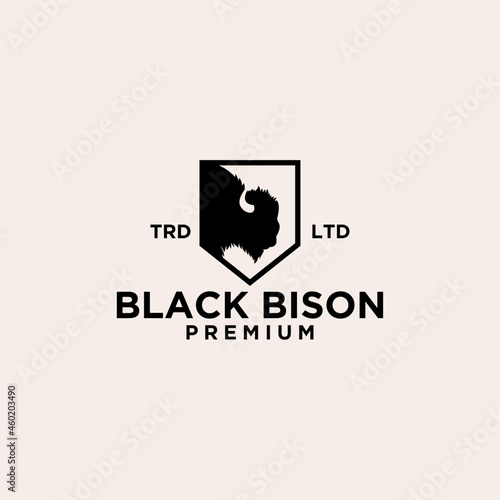 Premium black bison head shield vector logo icon design isolated white background