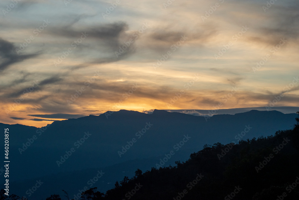 Beautiful sunset overlooking the mountains of Boyaca Colombia