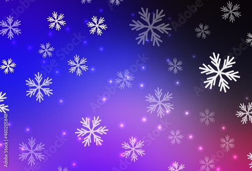 Dark Pink, Blue vector pattern with christmas snowflakes, stars.