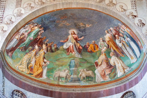 ROME, ITALY - SEPTEMBER 2, 2021: The fresco of Jesus among the saints in main apse of church Basilica di Santa Sabina by  Taddeo Zuccari  (1560).