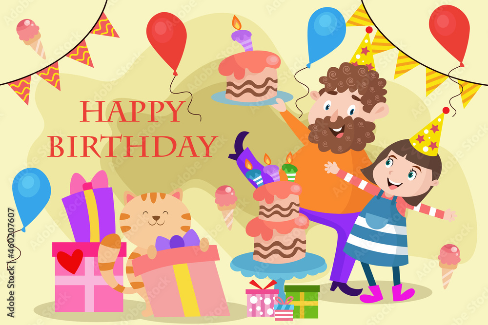 Parents Selebrating Her Daughter Birthday - Kids Illustration Parents Selebrating Her Daughter Birthday - Kids Illustration
