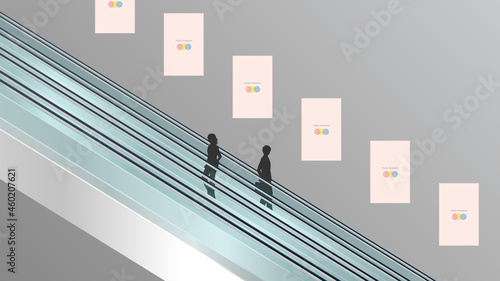 Digital escalator panels. Advertising for travelers and commuters.