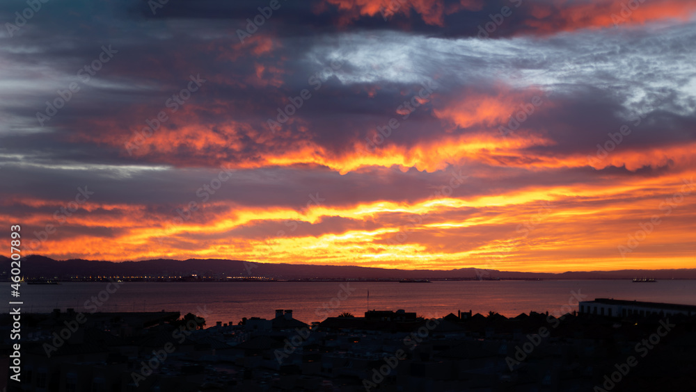 Sunrise over the San Francisco bay in the fall