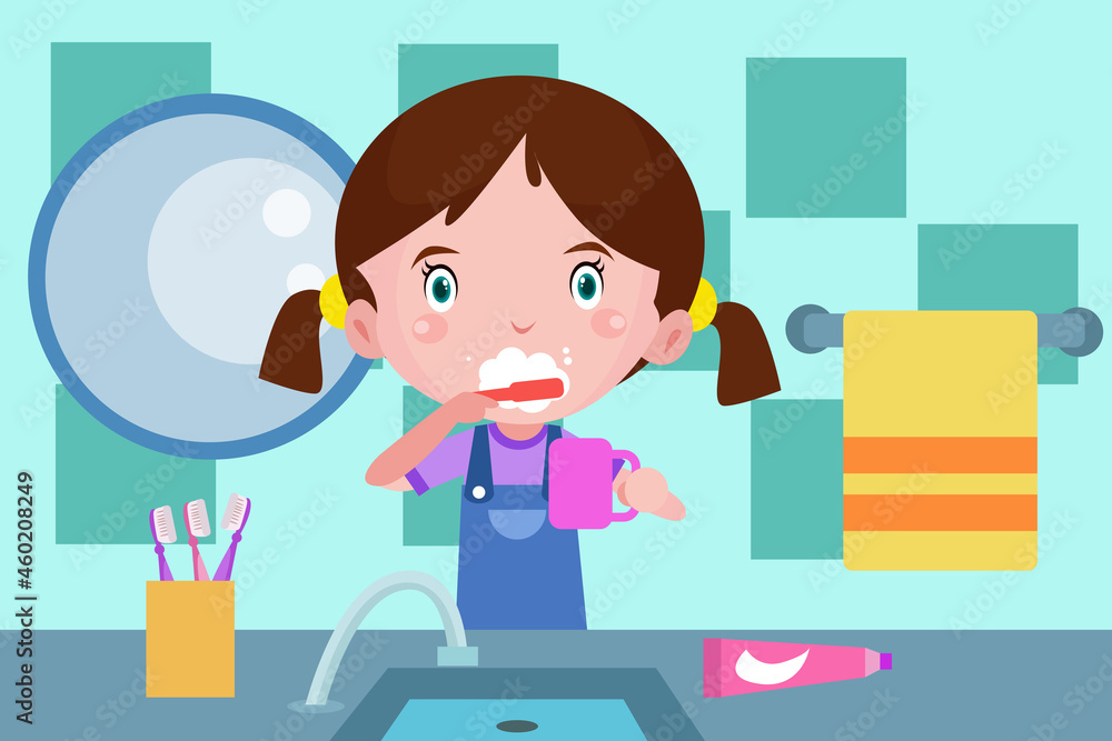 Children Brush a Teeth - Kids Illustration