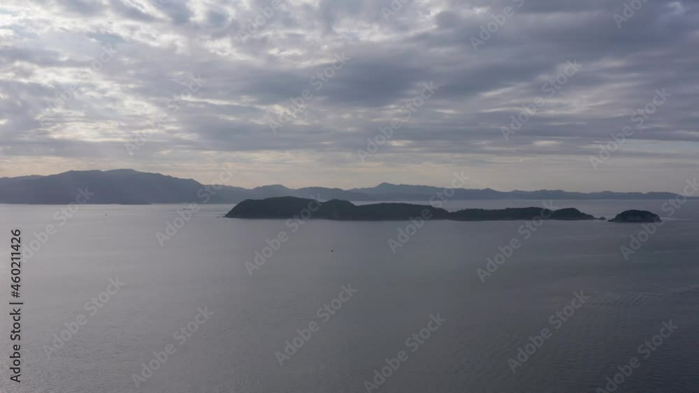 Tomogashima island at sunset, Aerial view of Inland sea of Japan Tomogashima island at sunset, Aerial view of Inland sea of Japan