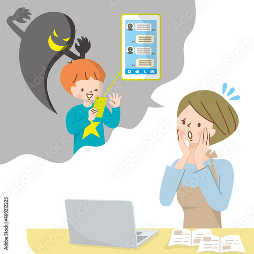 スマホを使う子供に忍び寄る影を心配する母親