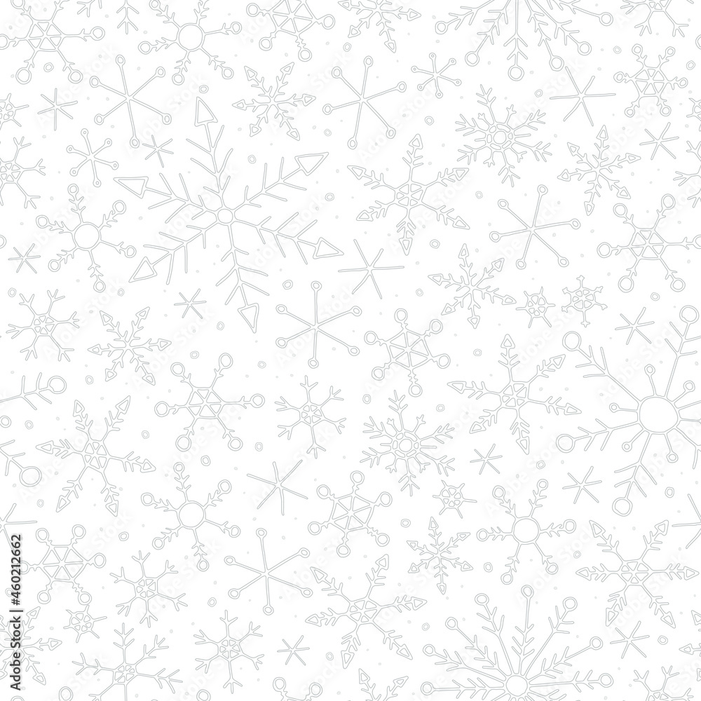 Seamless pattern with snowflakes. Endless vector snowfall. Winter 2022. Winter vector illustration.
