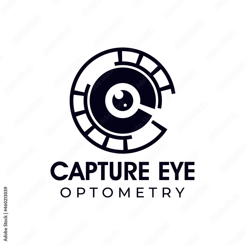 capture eye optometry logo, vector abstract eyeball combine with movie cliche capture eye optometry logo, vector abstract eyeball combine with movie cliche