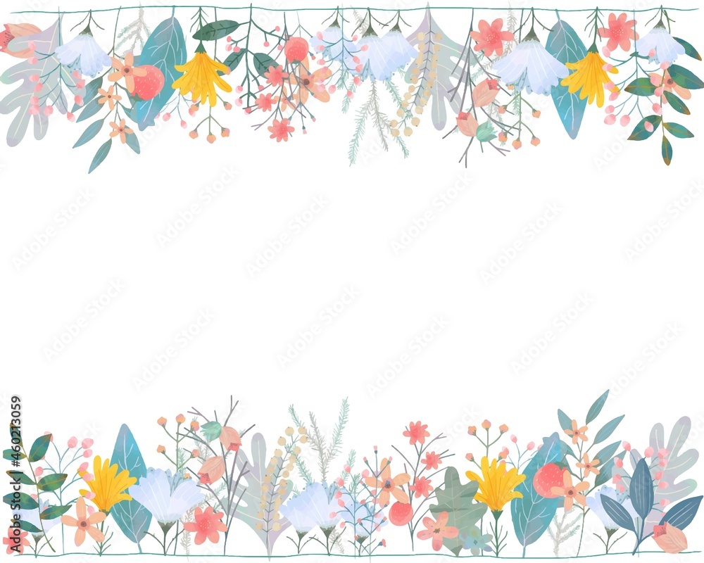 ポップで優しい色使いの北欧風オシャレな植物の白バックベクターフレームイラスト素材 Stock Vector Adobe Stock
