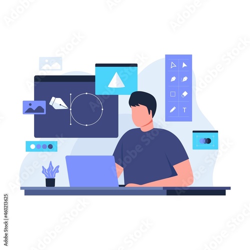 Graphic designer creating his artwork illustration design concept. Illustration for websites, landing pages, mobile applications, posters and banners