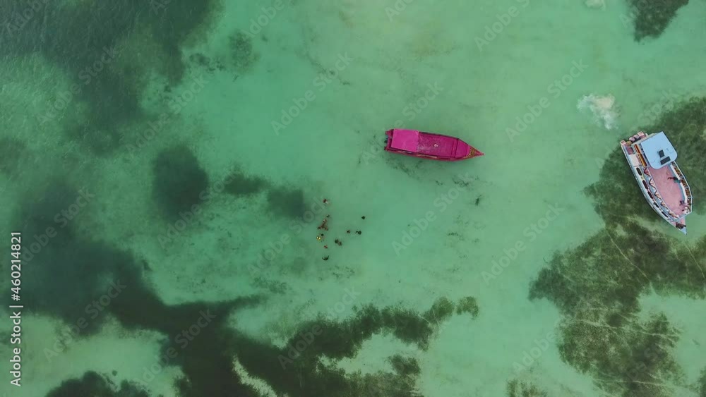 Nylon Pool Boat tour in tobago Aerial pull out top down view Nylon Pool Boat tour in tobago Aerial pull out top down view
