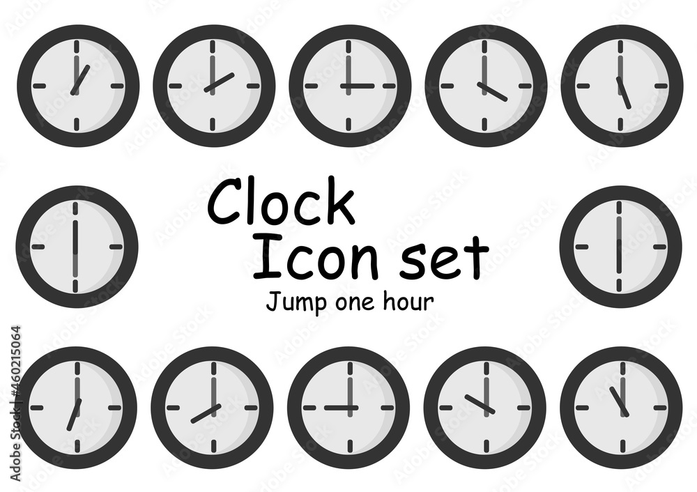 a collection of wall clock illustrations with a difference of one on each hour a collection of wall clock illustrations with a difference of one on each hour