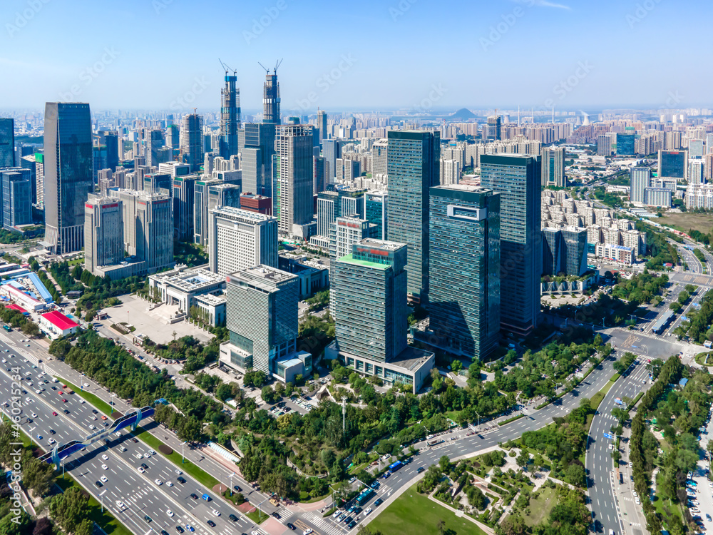 Fototapeta premium Aerial photography of modern urban architectural landscape of Jinan, China