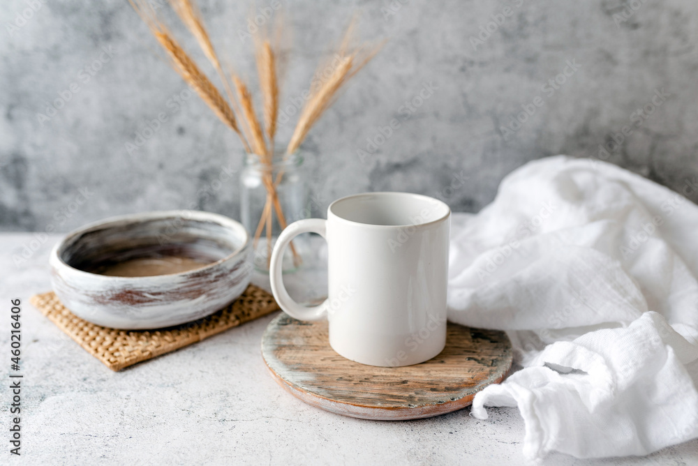 Coffee mug mockup, boho or kitchen themed mug mock up, neutral