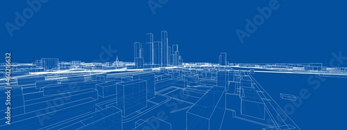 Vector 3d urban landscape. Buildings and roads