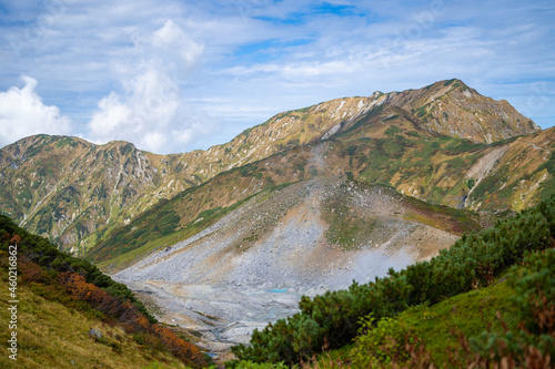                                                                                Scenery of climbing Tateyama Mountain in Tateyama Town  Toyama Prefecture  Japan during the season of autumn leaves. 