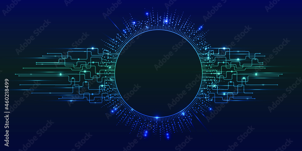 Abstract futuristic - Molecules technology with polygonal shapes on dark blue background. Illustration Vector design digital technology concept.