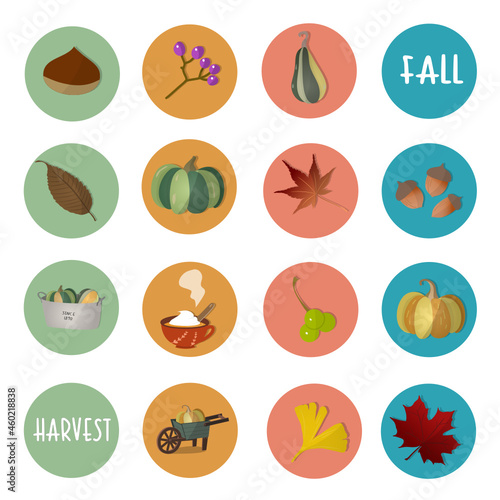 Autumn harvest icon sticker set秋の収穫アイコンステッカーセット