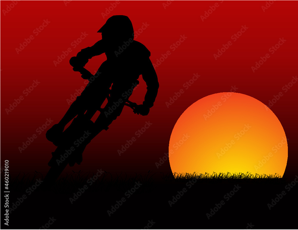 Silhouette of A Person with a Bicycle in Sunset Silhouette of A Person with a Bicycle in Sunset