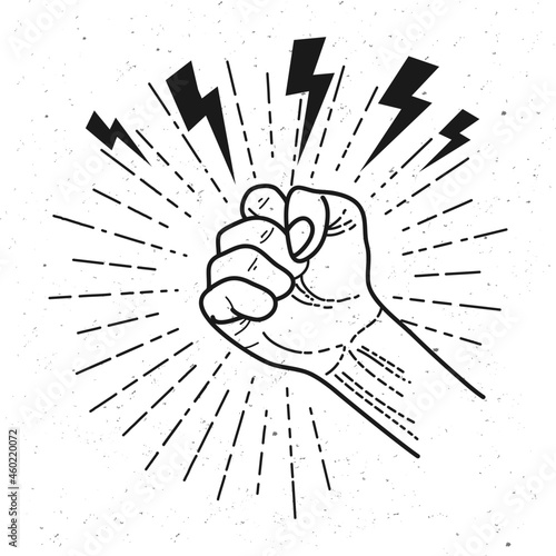 doodle hands up. fist hand, Demonstration, protest symbol, power sign. isolated on white background. vector illustration