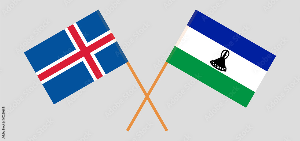 Crossed flags of Iceland and the Kingdom of Lesotho. Official colors. Correct proportion