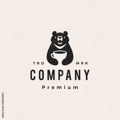 moon black bear coffee vietnam cafe hipster vintage logo vector icon illustration