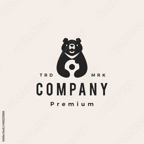 moon black bear donuts vietnam hipster vintage logo vector icon illustration