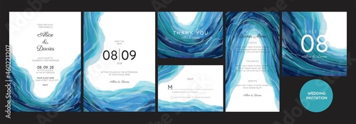 wedding invitation set with watercolor texture abstract theme, simple and luxury