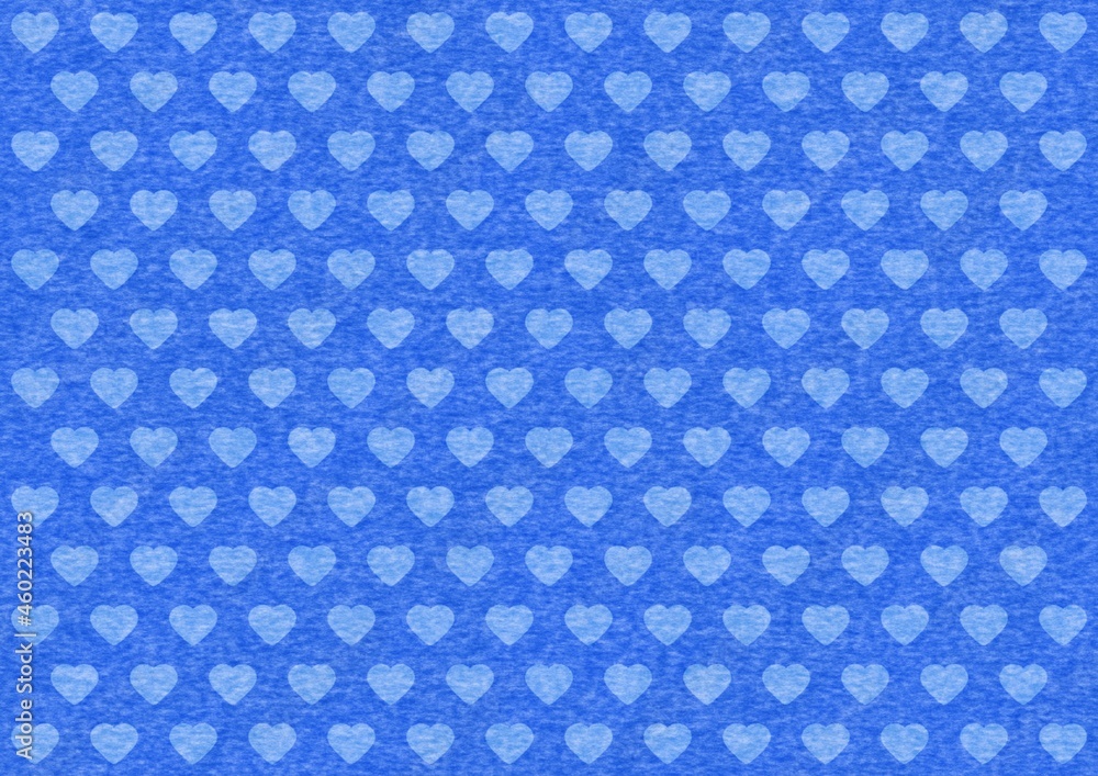 ハート模様のある青色のフェルト生地の背景