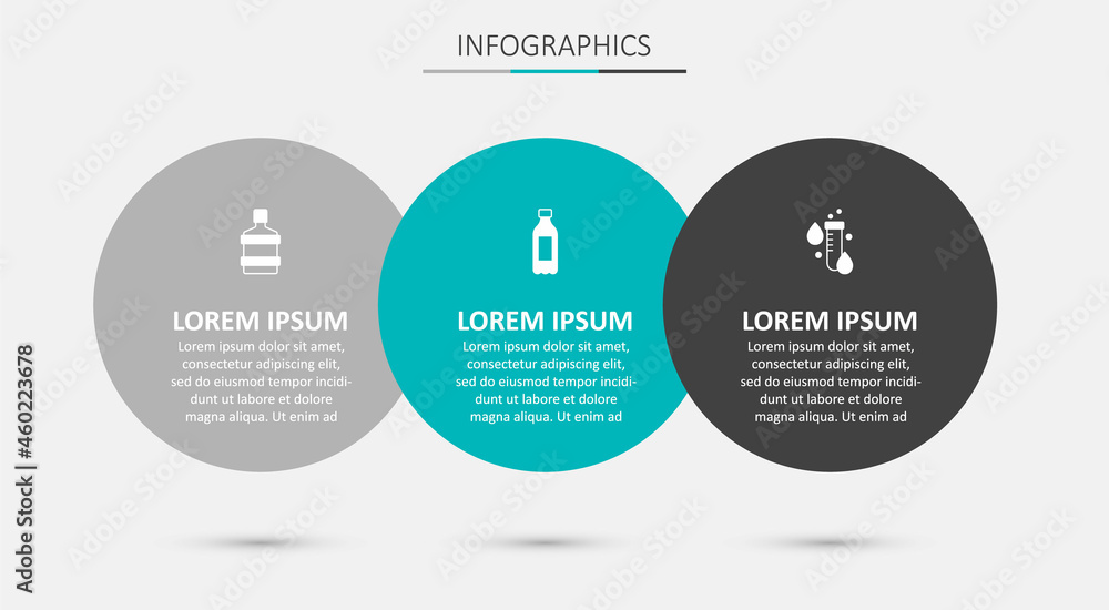 Set Bottle of water, Big bottle with clean and Test tube drop. Business infographic template. Vector