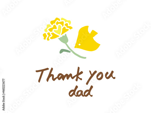 かわいいカーネーションと鳥と父の日のThankyouの文字／手書きイラスト素材