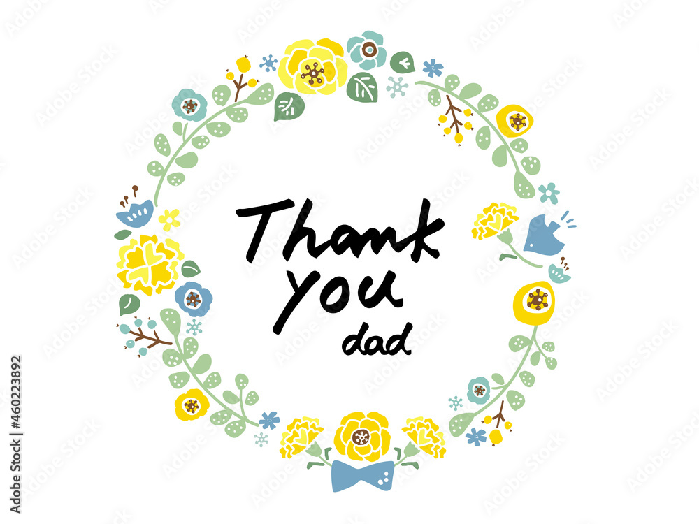 かわいい父の日リースとThankyouの文字/手画きイラスト素材 かわいい父の日リースとThankyouの文字/手画きイラスト素材