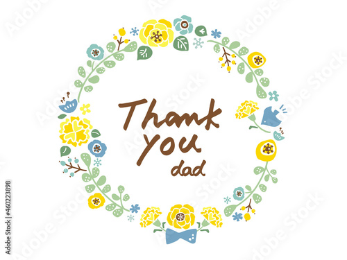 かわいい父の日リースとThankyouの文字／手画きイラスト素材