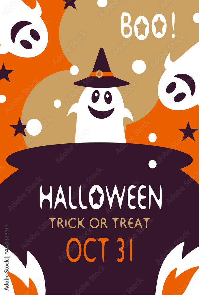 Halloween Card Design Ghosts And Pot