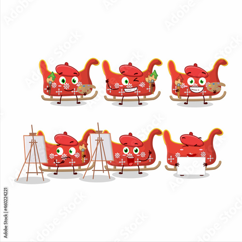 Artistic Artist of reindeer sleigh cartoon character painting with a brush