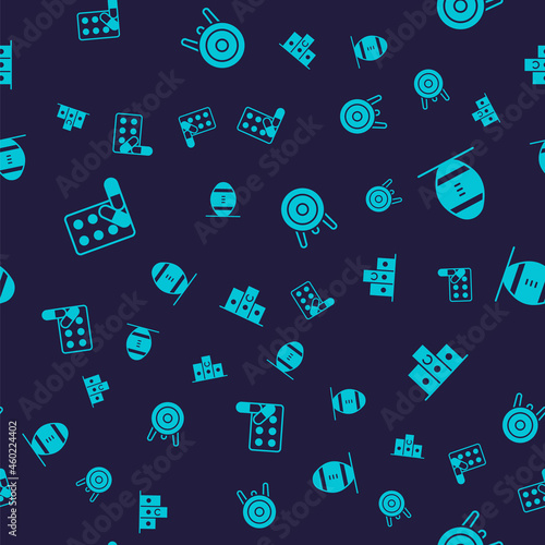 Set Sports doping with dumbbell, American Football ball, Target sport and Award over sports winner podium on seamless pattern. Vector