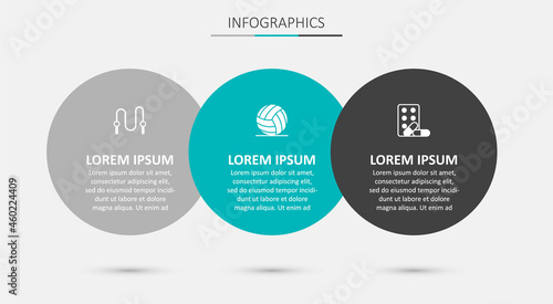 Set Volleyball ball, Jump rope and Sports doping with dumbbell. Business infographic template. Vector