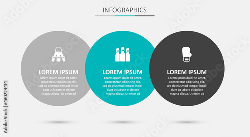 Set Bowling pin, Badminton shuttlecock and Boxing glove. Business infographic template. Vector