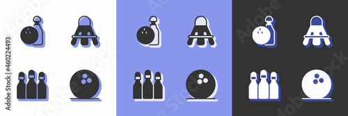 Set Bowling ball, pin and, and Badminton shuttlecock icon. Vector